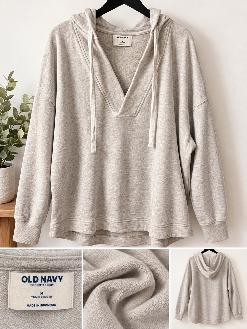 Old Navy Women's Light Cream V-Neck Hoodie Sweater